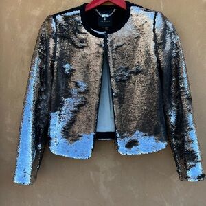 TED Baker London BLUBELE Silver Sequin Cropped Jacket Size 1